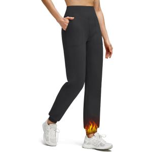 image:imageG4Free Womens Fleece Lined Workout Joggers with Pockets High Waisted Sweatpants Running Casual Outdoor Winter PantsBlack