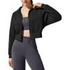 image:imageG4Free Flurrylux Womens Fleece Lined Cropped Jackets Cotton Zip Up Hoodies with Pockets Thermal SweatshirtBlack