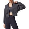image:imageG4Free Flurrylux Womens Fleece Lined Cropped Jackets Cotton Zip Up Hoodies with Pockets Thermal SweatshirtDark Gray