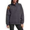 image:imageG4Free Flurrylux Womens Fleece Lined Sweatshirts Half Zip Dropped Shoulder Oversized Pullover Loose FuzzyDark Gray