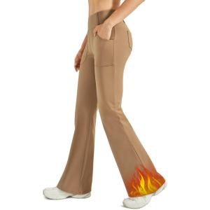 image:imageG4Free Fleece Lined Leggings Women Yoga Dress Pants with 4 Pockets Stretchy Work Pants Business Casual 293133Brown