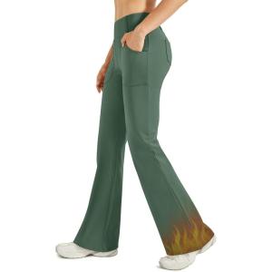 image:imageG4Free Fleece Lined Leggings Women Yoga Dress Pants with 4 Pockets Stretchy Work Pants Business Casual 293133Dark Forest Green