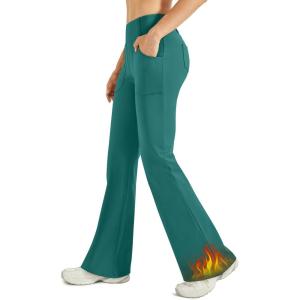 image:imageG4Free Fleece Lined Leggings Women Yoga Dress Pants with 4 Pockets Stretchy Work Pants Business Casual 293133Peacock Blue