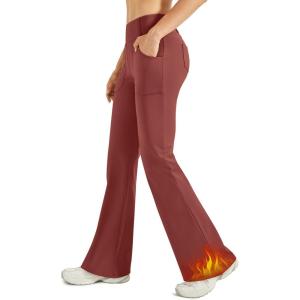 image:imageG4Free Fleece Lined Leggings Women Yoga Dress Pants with 4 Pockets Stretchy Work Pants Business Casual 293133Wine