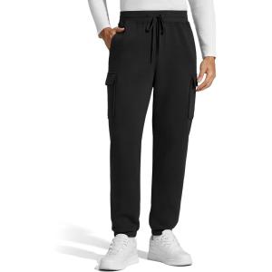 image:imageG4Free Flurrylux Mens Fleece Lined Joggers Cargo Pants Cotton Warm Drawstring Sweatpants with 4 PocketsBlack