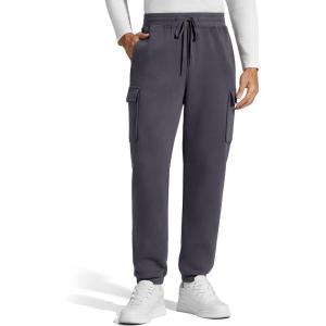 image:imageG4Free Flurrylux Mens Fleece Lined Joggers Cargo Pants Cotton Warm Drawstring Sweatpants with 4 PocketsDark Gray