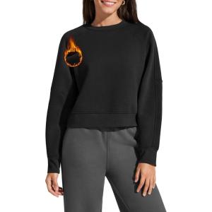 image:imageG4Free Flurrylux Womens Cropped Crewneck Sweatshirts Fleece Lined Loose Fit Pullover Fall Clothes Casual TopsBlack