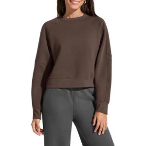 image:imageG4Free Flurrylux Womens Cropped Crewneck Sweatshirts Fleece Lined Loose Fit Pullover Fall Clothes Casual TopsTerracotta Brown