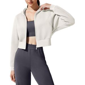 image:imageG4Free Flurrylux Womens Fleece Lined Cropped Jackets Cotton Zip Up Hoodies with Pockets Thermal SweatshirtDusty Taupe