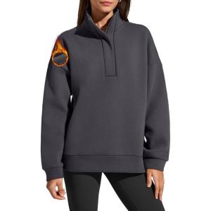 image:imageG4Free Flurrylux Womens Fleece Lined Sweatshirts Half Zip Dropped Shoulder Oversized Pullover Loose FuzzyDark Gray