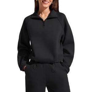 image:imageG4Free Flurrylux Womens Sweatshirts Fleece Lined Quarter Zip Mock Neck Pullover Winter Fashion Outfits ClothesBlack