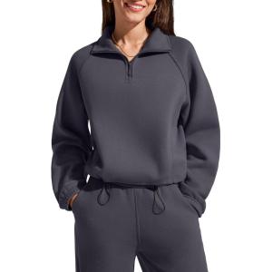 image:imageG4Free Flurrylux Womens Sweatshirts Fleece Lined Quarter Zip Mock Neck Pullover Winter Fashion Outfits ClothesDark Gray