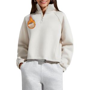 image:imageG4Free Flurrylux Womens Sweatshirts Fleece Lined Quarter Zip Mock Neck Pullover Winter Fashion Outfits ClothesDusty Taupe