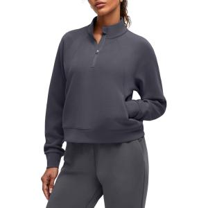 image:imageG4Free Smoofit Modal Soft Womens Sweatshirts HalfZip Pullover Mock Neck Casual Tops with PocketsDark Gray