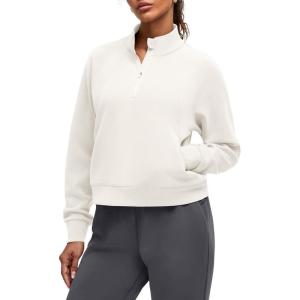 image:imageG4Free Smoofit Modal Soft Womens Sweatshirts HalfZip Pullover Mock Neck Casual Tops with PocketsIvory