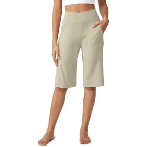 image:imageG4Free Capri Pants for Women 14 Knee Length Wide Leg Yoga Capris Dressy Casual Summer Crop Pants with PocketsApricot