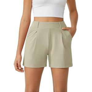 image:imageG4Free EverGoing Dressy Casual Shorts for Women 5 High Waisted Summer Lounge Pleated Shorts with PocketsApricot