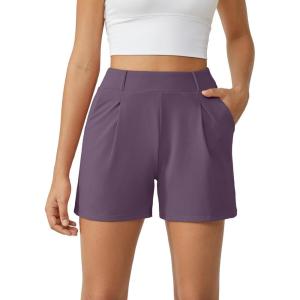 image:imageG4Free EverGoing Dressy Casual Shorts for Women 5 High Waisted Summer Lounge Pleated Shorts with PocketsGrape Purple