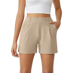 image:imageG4Free EverGoing Dressy Casual Shorts for Women 5 High Waisted Summer Lounge Pleated Shorts with PocketsLight Khaki