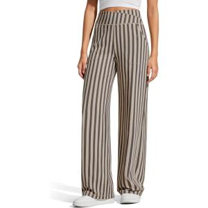 image:imageG4Free Wide Leg Pants for Women Loose Yoga Pants with Pockets PetiteRegularTall Stretch Casual Lounge PantsKhaki Stripe