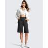 image:imageG4Free Ribbed Womens 11 Bermuda Shorts with Pockets High Waisted Knee Length Long Shorts Casual WorkoutBlack