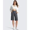 image:imageG4Free Ribbed Womens 11 Bermuda Shorts with Pockets High Waisted Knee Length Long Shorts Casual WorkoutDark Gray