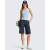 image:imageG4Free Ribbed Womens 11 Bermuda Shorts with Pockets High Waisted Knee Length Long Shorts Casual WorkoutDark Navy