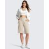 image:imageG4Free Ribbed Womens 11 Bermuda Shorts with Pockets High Waisted Knee Length Long Shorts Casual WorkoutLight Khaki