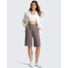 image:imageG4Free Ribbed Womens 11 Bermuda Shorts with Pockets High Waisted Knee Length Long Shorts Casual WorkoutTaupe