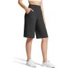 image:imageG4Free Ribbed Womens 11 Bermuda Shorts with Pockets High Waisted Knee Length Long Shorts Casual WorkoutBlack