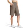 image:imageG4Free Ribbed Womens 11 Bermuda Shorts with Pockets High Waisted Knee Length Long Shorts Casual WorkoutDark Brown