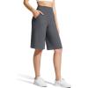 image:imageG4Free Ribbed Womens 11 Bermuda Shorts with Pockets High Waisted Knee Length Long Shorts Casual WorkoutDark Gray