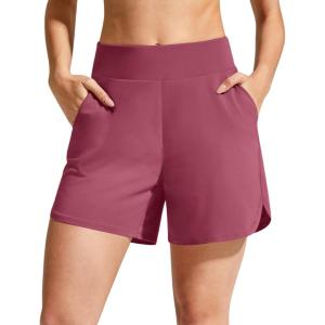 image:imageG4Free Chillwhisp Athletic Shorts for Women 4  High Waist Lightweight Casual Running Shorts Builtin Liner with PocketsDark Burgundy