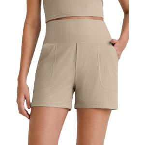 image:imageG4Free Comfy Ribbed Womens Shorts Dressy Casual High Waisted Athletic Lounge Trouser Shorts with Side PocketsDirty Latte