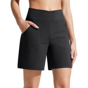 image:imageG4Free EverGoing Athletic Shorts for Women 6 Cross Waist Summer Casual Shorts with PocketsBlack