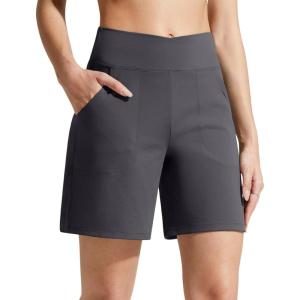 image:imageG4Free EverGoing Athletic Shorts for Women 6 Cross Waist Summer Casual Shorts with PocketsDark Gray