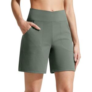 image:imageG4Free EverGoing Athletic Shorts for Women 6 Cross Waist Summer Casual Shorts with PocketsGray Sage