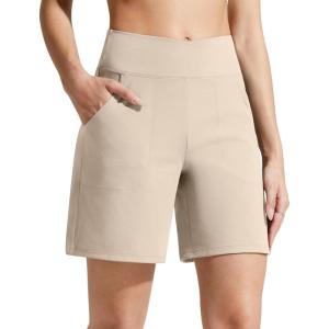 image:imageG4Free EverGoing Athletic Shorts for Women 6 Cross Waist Summer Casual Shorts with PocketsLight Khaki