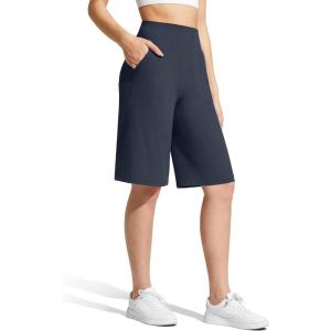 image:imageG4Free Ribbed Womens 11 Bermuda Shorts with Pockets High Waisted Knee Length Long Shorts Casual WorkoutDark Navy