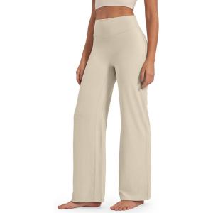 image:imageG4Free BareFeel No Front Seam Straight Leggings for Women High Waisted Wide Leg Yoga Pants 293133Light Khaki