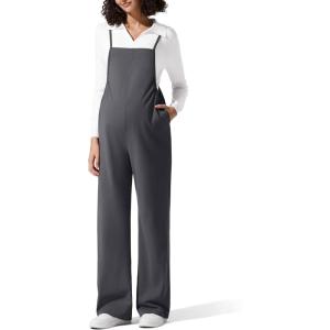 image:imageG4Free Maternity Jumpsuits Adjustable Strap Overalls Pregnancy Wide Leg Rompers with PocketsDark Gray