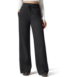 image:imageG4Free Flurrylux Womens Fleece Lined Wide Leg Sweatpants Drawstring Cotton Warm Lounge PantsBlack
