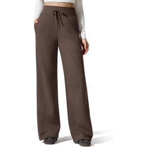 image:imageG4Free Flurrylux Womens Fleece Lined Wide Leg Sweatpants Drawstring Cotton Warm Lounge PantsTerracotta Brown
