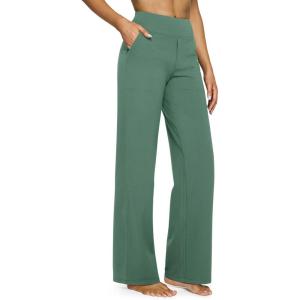 image:imageG4Free EverGoing Yoga Pants Women Wide Leg Pants with Pockets High Waist Stretch Dress Casual Sweatpants PetiteRegularTallSage Green