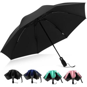 image:imageG4Free 46 Inch Windproof Umbrella for Rain Strong 8 Ribs Compact Reverse Folding Travel Umbrella Automatic Open Close Fits Car amp BackpackBlack