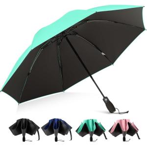 image:imageG4Free 46 Inch Windproof Umbrella for Rain Strong 8 Ribs Compact Reverse Folding Travel Umbrella Automatic Open Close Fits Car amp BackpackLake Blue