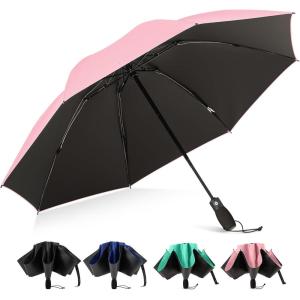 image:imageG4Free 46 Inch Windproof Umbrella for Rain Strong 8 Ribs Compact Reverse Folding Travel Umbrella Automatic Open Close Fits Car amp BackpackPink