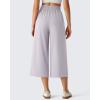 image:imageG4Free Chillwhisp Flowy Capri Pants for Women Lightweight Wide Leg Palazzo Cropped Pants Elastic Waist Yoga CaprisChime Gray