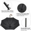 image:imageG4Free Wooden J Handle Umbrella 54 Inch Large Auto Open Classic Windproof Rain Stick Umbrellas for Men WomenBlack