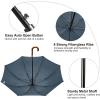 image:imageG4Free Wooden J Handle Umbrella 54 Inch Large Auto Open Classic Windproof Rain Stick Umbrellas for Men WomenBlue